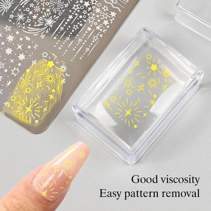 Square Nails Art Stamping Plates Kit French Manicure Transparent Silicone Polish Stencil Template Seal Stamper Scraper Nail Tool