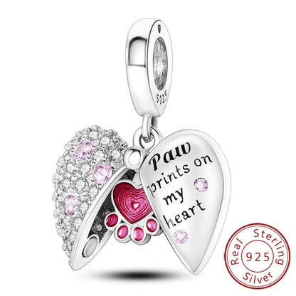 Charms 925 Sterling Silver Dog Cat Paw Print Love Pets Charms Beads Fit Original Bracelets Necklaces Pendant Women DIY Jewelry