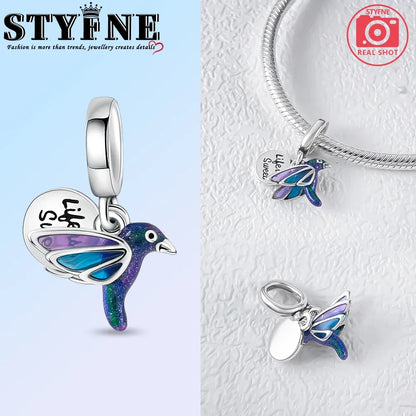 925 Sterling Silver Rainbow Woodpecker Animal Pendant with Elephant Bead for DIY Bracelet Making Birthday Gift Idea