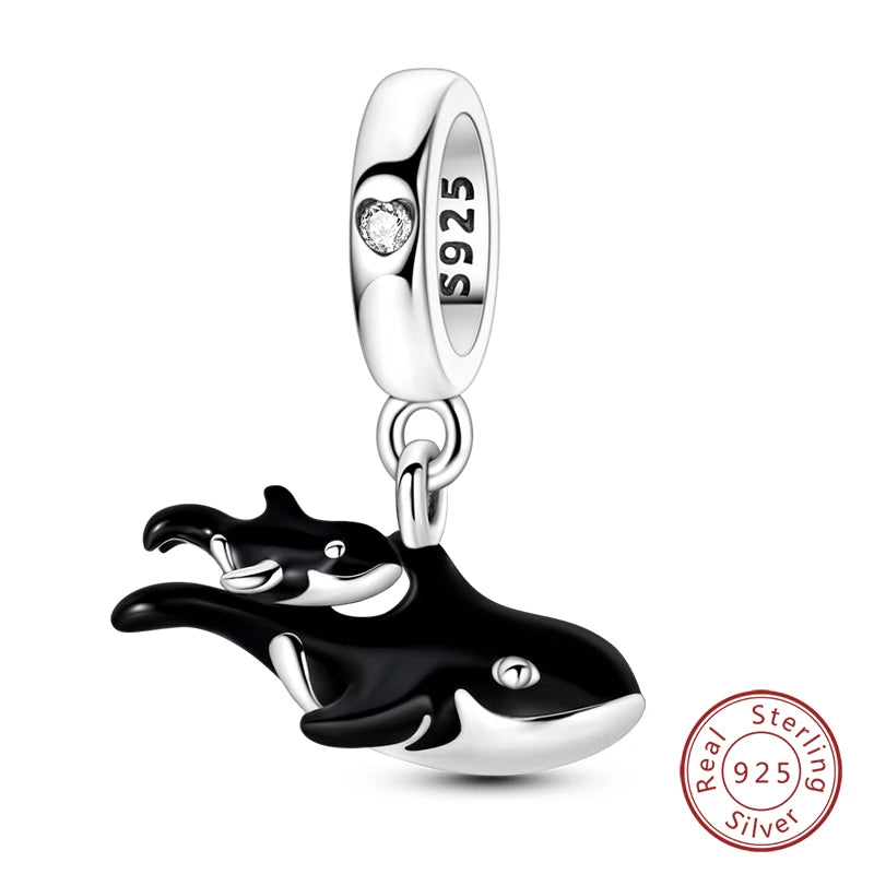Fit Original 925 Sterling Silver Charms Beads Blue Luminous Whale Shark Seahorse Dolphin Charms For Women Fine DIY Jewelry Gifts