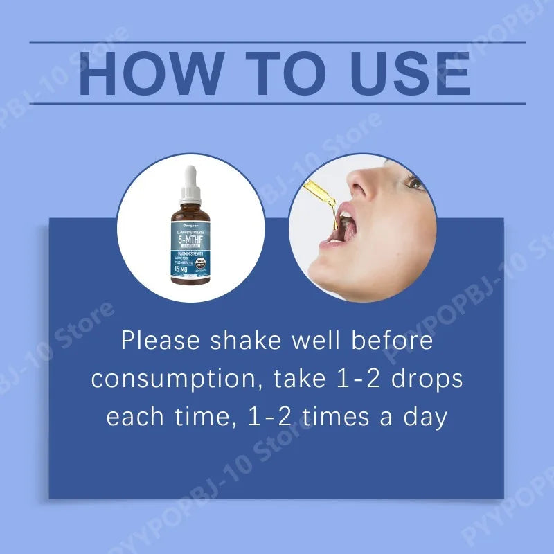 L-Methylfolate 5-MTHF Liquid Drops with Methyl B12 - Active Form Folate Supplement for Homocysteine Health - 60 Servings