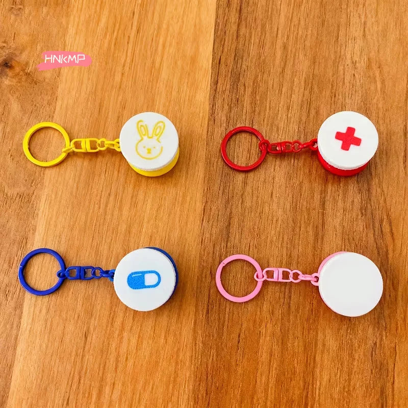 Mini Portable Plastic Pill Box with Keychain - Cross Symbol Medicine Case for Daily Use And Emergencies Sliding Capsule Holder
