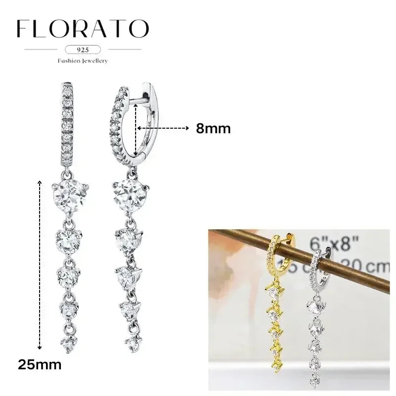 FLORATO 925 Sterling Silver Earrings Chain Tassel Pendant Earrings Zircon Silver Earrings for Women Trend Luxury Wedding Jewelry