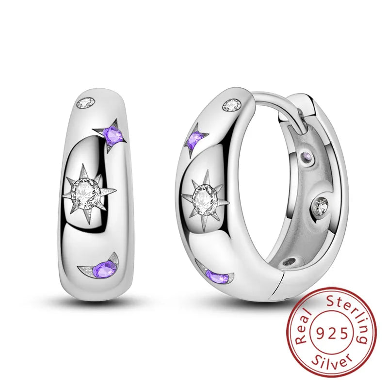 New 925 Sterling Silver Hoop Earrings Star Moon Stud Drop Earrings For Woman Party Wedding Accessories Fashion Jewelry Gift