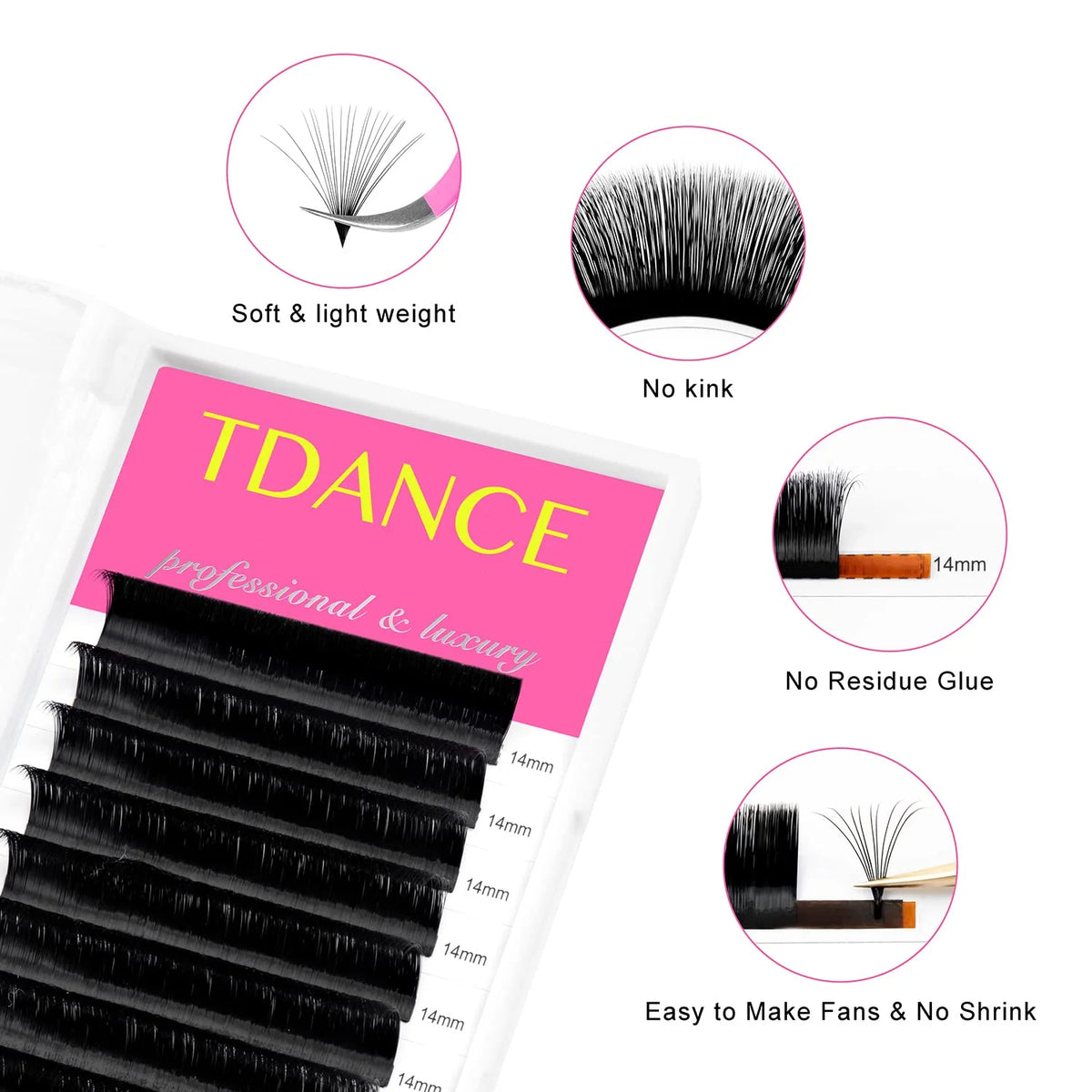 TDANCE Classic Eyelash Extension Korea PBT 16 Row Matte Black Faux Mink Lashes Russian Volume Makeup Eyelashes Individual Lash