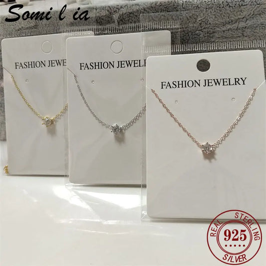 Somilia 925 Sterling Silver Necklace For Women 18K Rose Gold Plated 5A Zircon Pendant Necklace Real Money Fine Jewelry Moms Gift