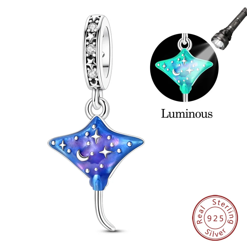 Fit Original 925 Sterling Silver Charms Beads Blue Luminous Whale Shark Seahorse Dolphin Charms For Women Fine DIY Jewelry Gifts