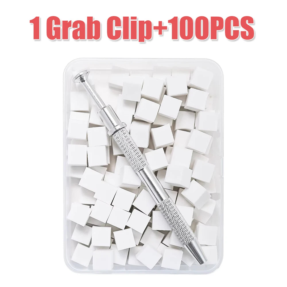 4 Claw Metal Grabber Reacher Tool White Nail Art Tools with 50Pcs/200Pcs Mini Nail Sponges Blocks Nail Buffer for Home Improveme