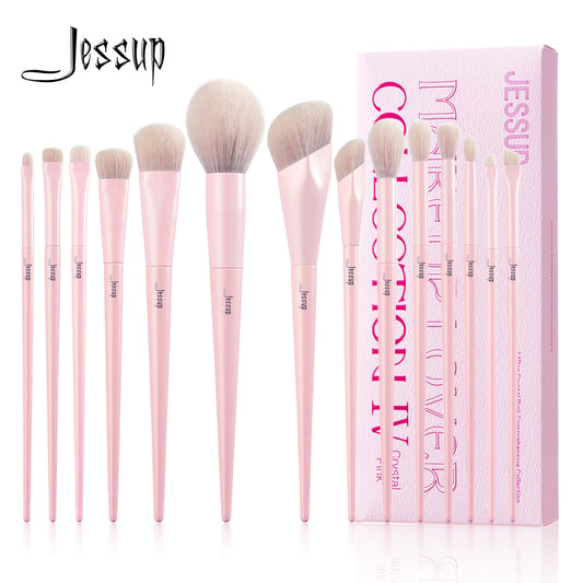 Jessup Pink Makeup Brushes Set 14pcs Make up Brushes Premium Vegan Foundation Blush Eyeshadow Liner Powder Blending Brush,T495