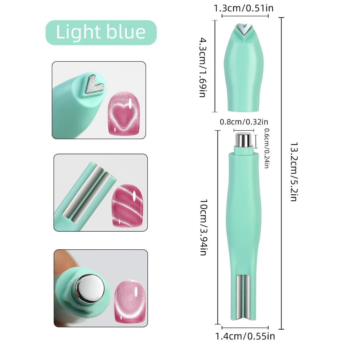 1Pcs 3-In-1 Heart Shape Cat Eye Nail Art Magnet Double Line Moon Snake French Magnet Pen for Magnetic Gel Polish Manicure Tools