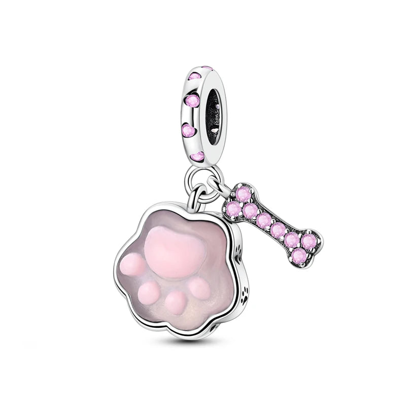 Original 925 Sterling Silver Charms Love Pets Dog Cat Paw Print Pendant Beads Fit Brand Bracelets Necklaces Women DIY Jewelry