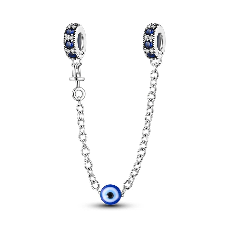 Safety Chain Charms Fit Original 925 Sterling Silver Charms Beads Moon Star Butterfly Heart Safety Chain For Women Jewelry Gifts