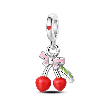 925 Silver Color Strawberry Cherry Apple Avocado Fruit Charms Beads Fit Qikaola 925 Original Bracelets Fine DIY Birthday Jewelry