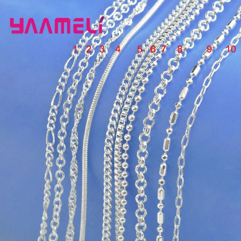 100% Authentic Genuine 925 Sterling Silver Link Chain Necklace with Lobster Clasps Fit Men Women Pendant 10 Designs 16-30 Inches