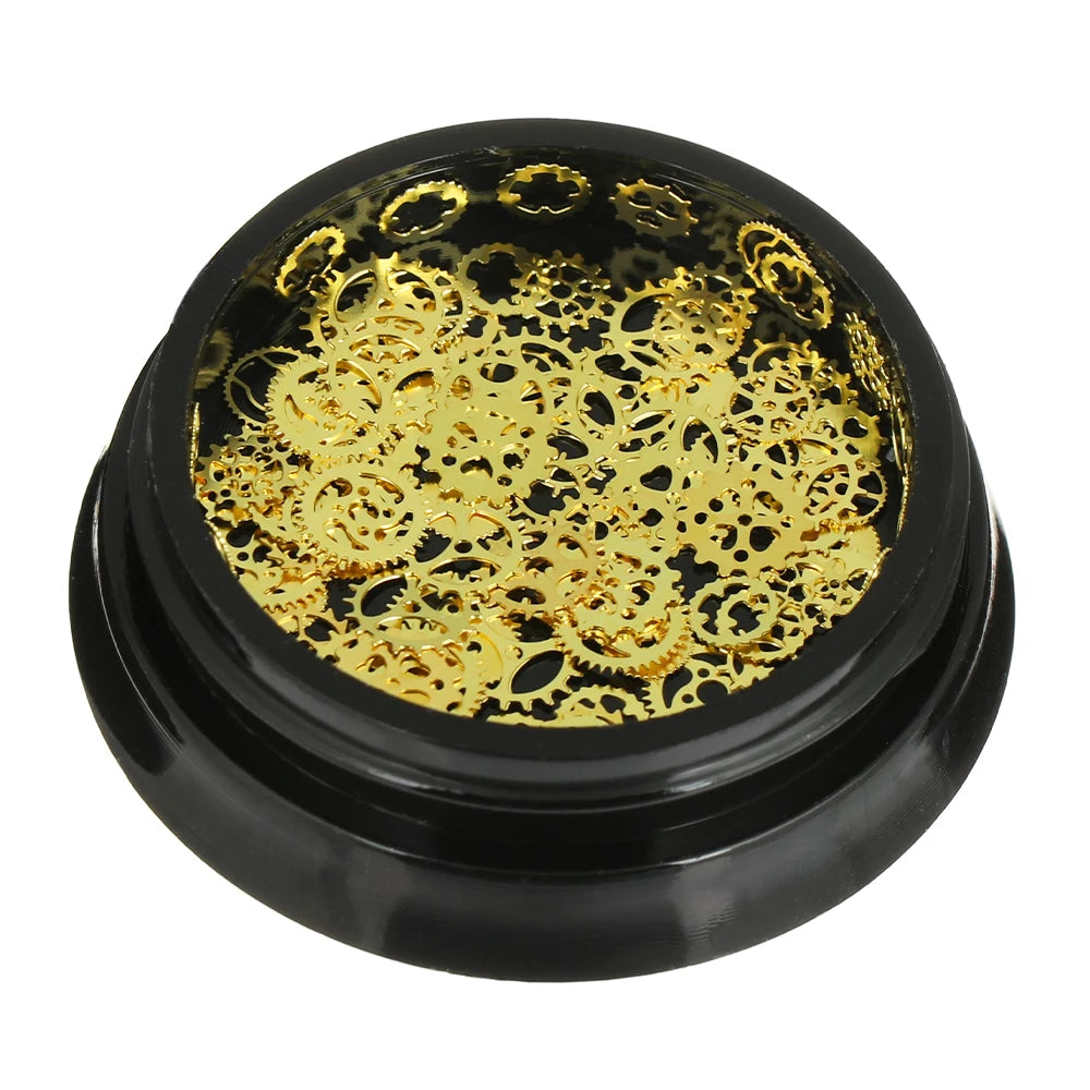 1 Box 3D DIY Steampunk Mechanical Component Gear Gold Nail Art Glitter Sequin Mixed Shape Punk Nail Art Tips Manicure Decoration