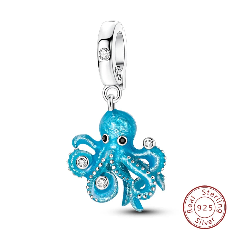 Fit Original 925 Sterling Silver Charms Beads Blue Luminous Whale Shark Seahorse Dolphin Charms For Women Fine DIY Jewelry Gifts