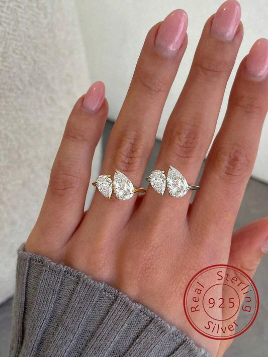 Asglam 925 Sterling Silver Simple Classic Zircon Water Drop Ring For Women Engagement Wedding Luxury High Quality Fine Jewelry
