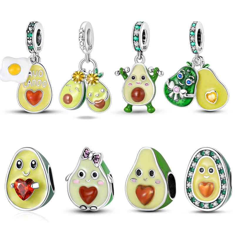 Original 925 Sterling Silver Charms Beads Green Avocado Fruit Pendant Fit Bracelet Charms Women Jewelry Gift