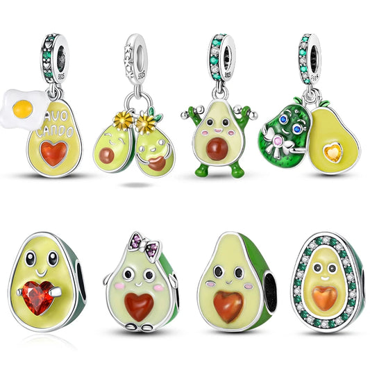 Original 925 Sterling Silver Charms Beads Green Avocado Fruit Pendant Fit Bracelet Charms Women Jewelry Gift