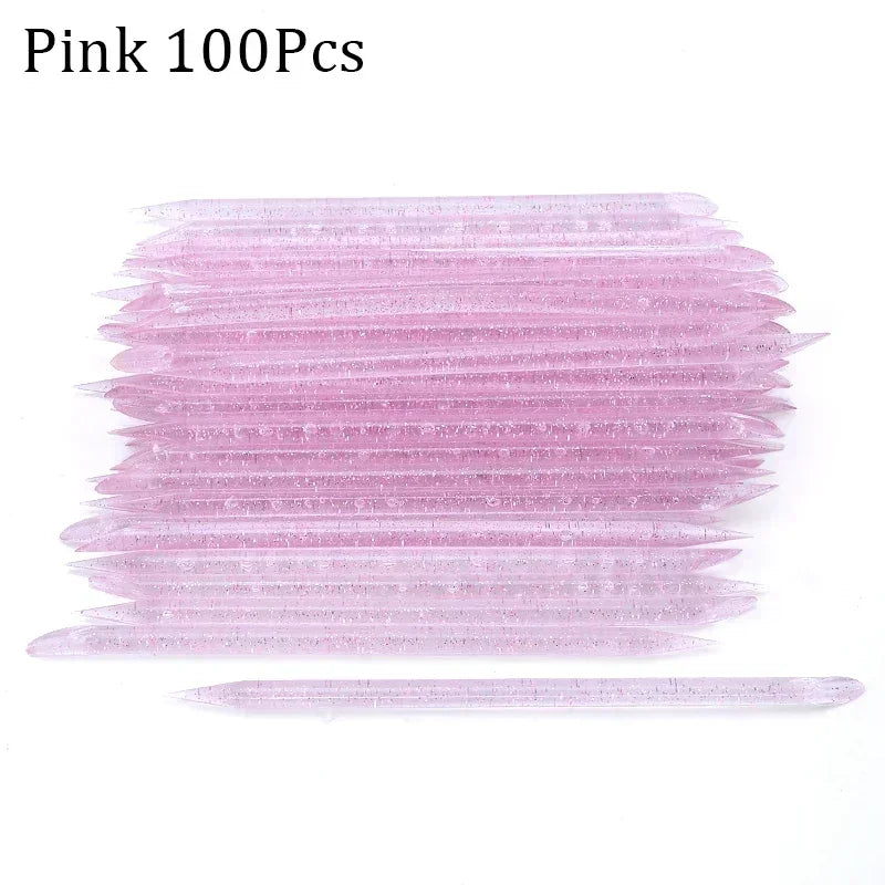50/100pcs Reusable Double-Ended Crystal Cuticle Pusher – Professional Nail Art Tool for Cuticle Removal & Manicure Accessories