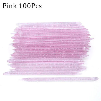 50/100pcs Reusable Double-Ended Crystal Cuticle Pusher – Professional Nail Art Tool for Cuticle Removal & Manicure Accessories