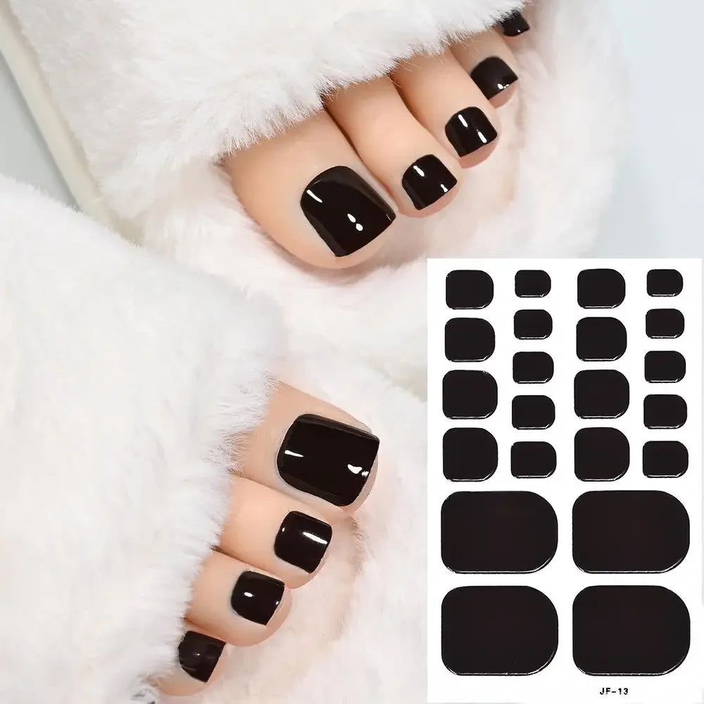 22tips Solid Bake Free Gel Toe Nail Strips Naked Color Stickers Pedicure Pink DIY Adhesive Nail Red Black Gel Manicure Poli O9R5