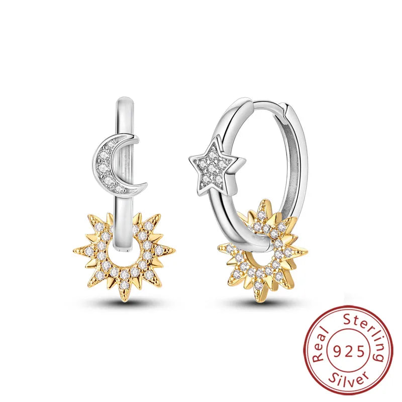 New 925 Sterling Silver Hoop Earrings Star Moon Stud Drop Earrings For Woman Party Wedding Accessories Fashion Jewelry Gift