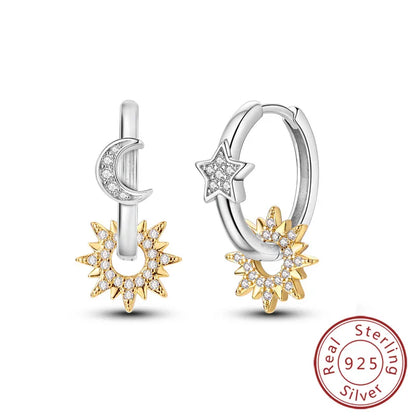 New 925 Sterling Silver Hoop Earrings Star Moon Stud Drop Earrings For Woman Party Wedding Accessories Fashion Jewelry Gift