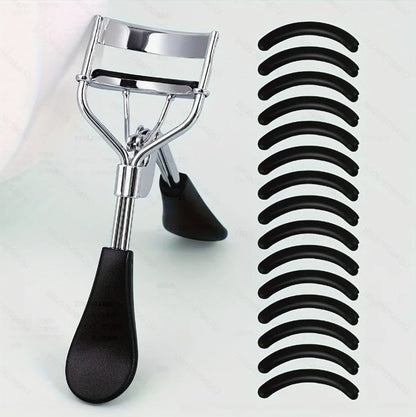 Portable Eyelash Curler with 15 Silicone Pads and Stainless Steel Eyelash Curler, Used for Eyelash Extensions and Curling Tools
