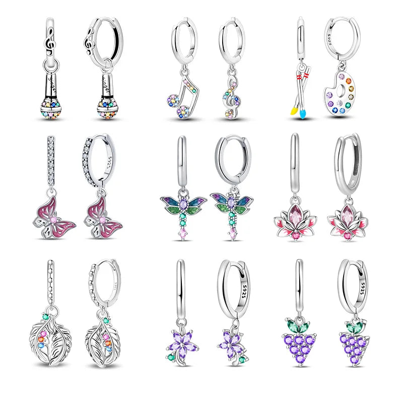 New 925 Sterling Silver Wine Cup Butterfly  Women Earrings Brilliant Wedding Engagement Star Earrings Jewelry Gift