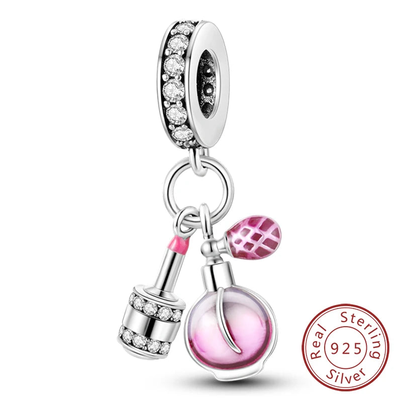 Charm 925 Sterling Silver Pink Pendant Charm Fit Original Charm Bracelet Necklace Beads DIY Jewerlry Accessories