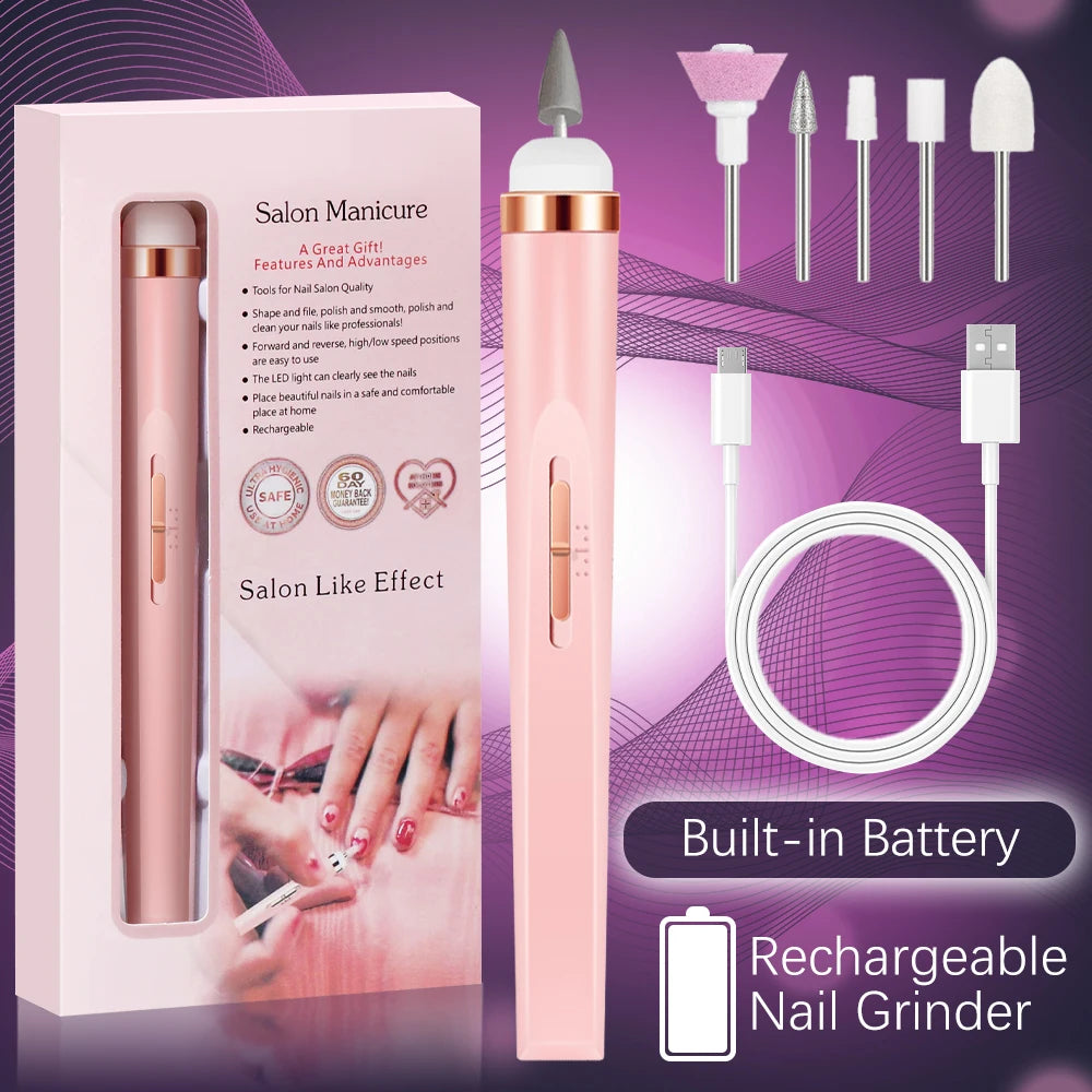 YIKOOLIN 5 in 1 Electric Nail Polish Drill Machine USB Charge Portable Manicure Set  Exfoliation and Polishing for Nail Salon