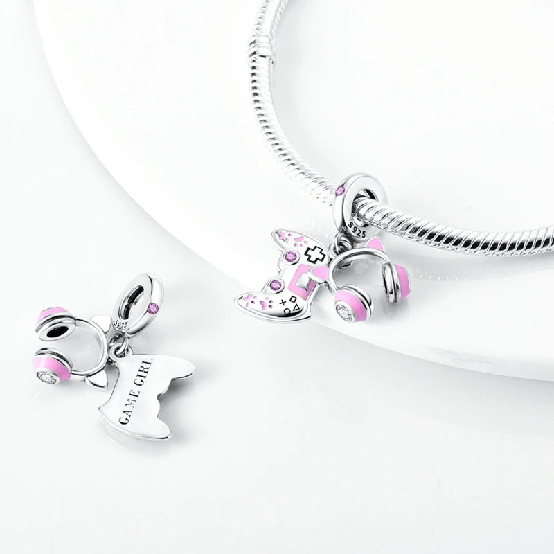 Charm 925 Sterling Silver Pink Pendant Charm Fit Original Charm Bracelet Necklace Beads DIY Jewerlry Accessories