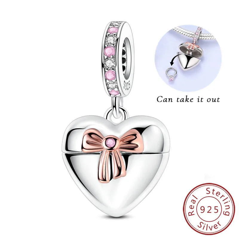 Original 925 Sterling Silver Heart Love Charms Beads Pendant Fit Original Bracelet Necklace DIY Charms Women Man Jewelry Gift