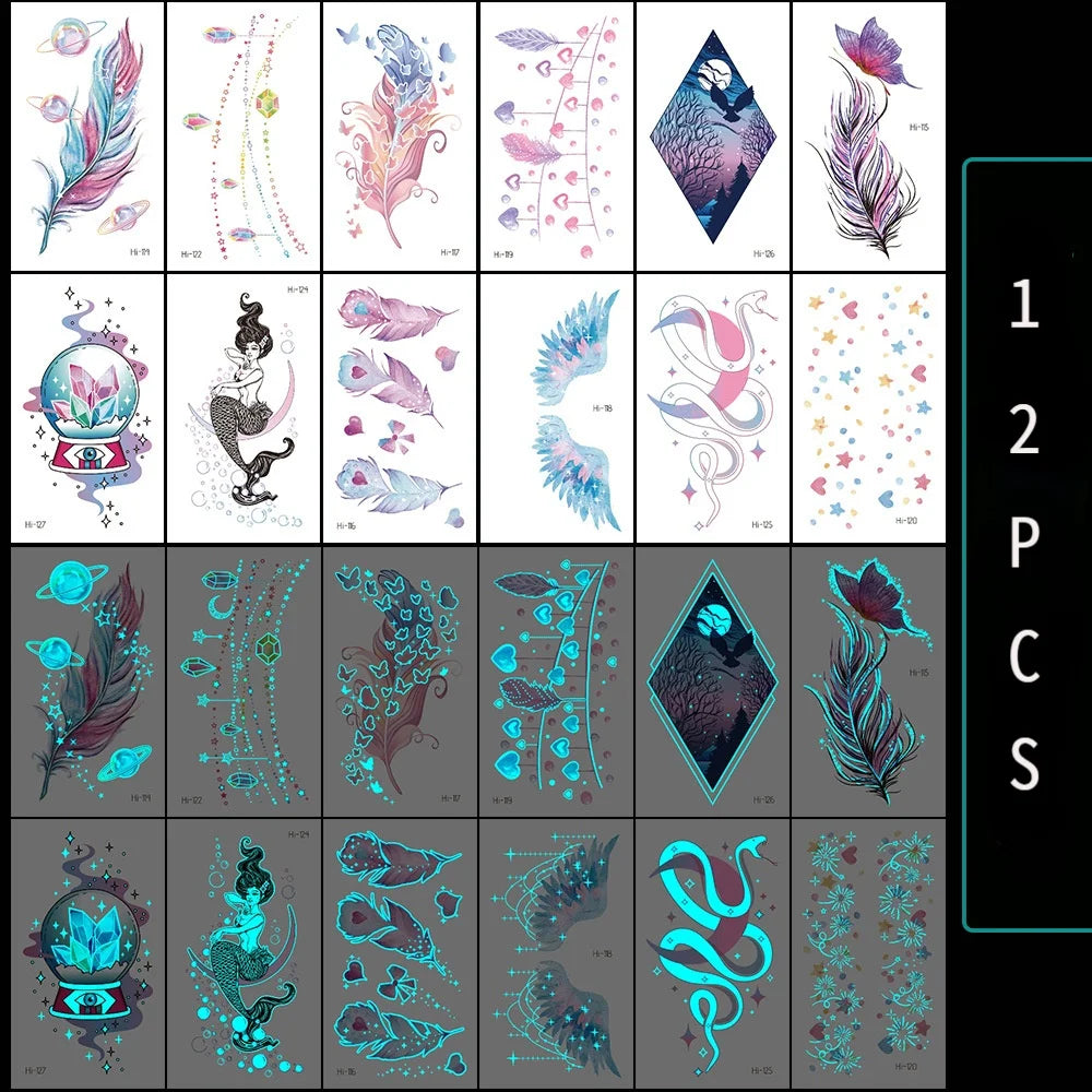 Halloween Luminous Temporary Tattoos Stickers UV Glow Fluorescent in the Dark For Body Face Tattoo Stickers Party Accessorie