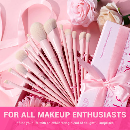 Jessup Pink Makeup Brushes Set 14pcs Make up Brushes Premium Vegan Foundation Blush Eyeshadow Liner Powder Blending Brush,T495