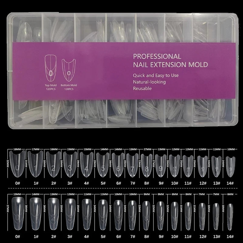 240PCS Sandwich Dual Nail Form Coffin Almond Nail Forms 15Size Reusable Top Bottom Forms Nail Art Extension Top Mold Bottom Mold