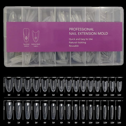 240PCS Sandwich Dual Nail Form Coffin Almond Nail Forms 15Size Reusable Top Bottom Forms Nail Art Extension Top Mold Bottom Mold
