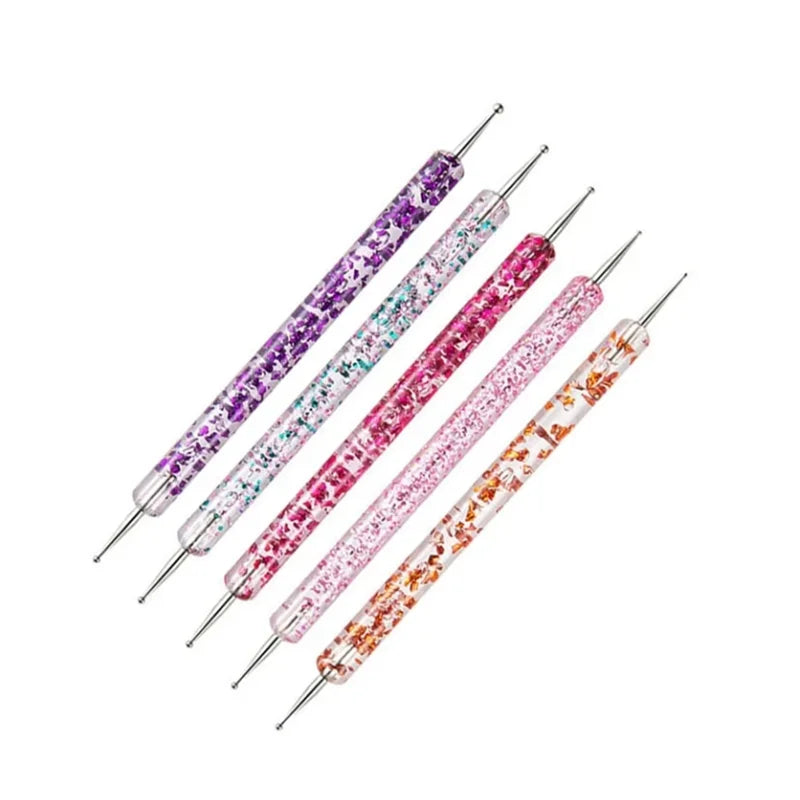 5Pcs/set Portable Nail Art Dotting Pen Crystal Beads Handle Dual-ended Drawing Painting Rhinestones Gems Pens Manicure Tools