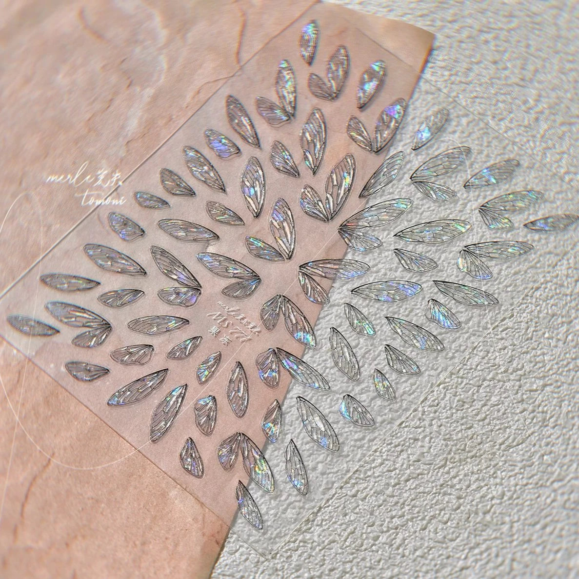 Shiny Laser Black Translucent Butterfly Dragonfly Insects Wings 3D Jelly Nail Art Sticker Angel Pearl Rhinestone Manicure Decals