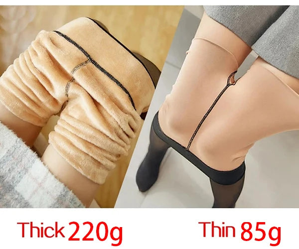 Women Fleece Leggings Sexy Translucent Slim Pantyhose Elasticity Winter Warm Legging Thermal Tights Female Woman Pants Streetwea