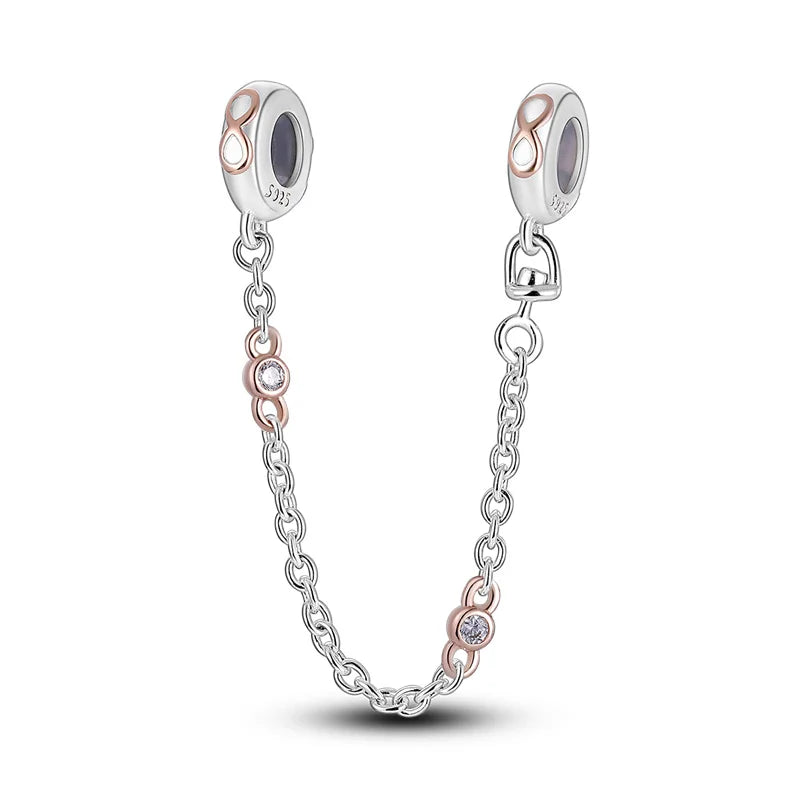 Safety Chain Charms Fit Original 925 Sterling Silver Charms Beads Moon Star Butterfly Heart Safety Chain For Women Jewelry Gifts