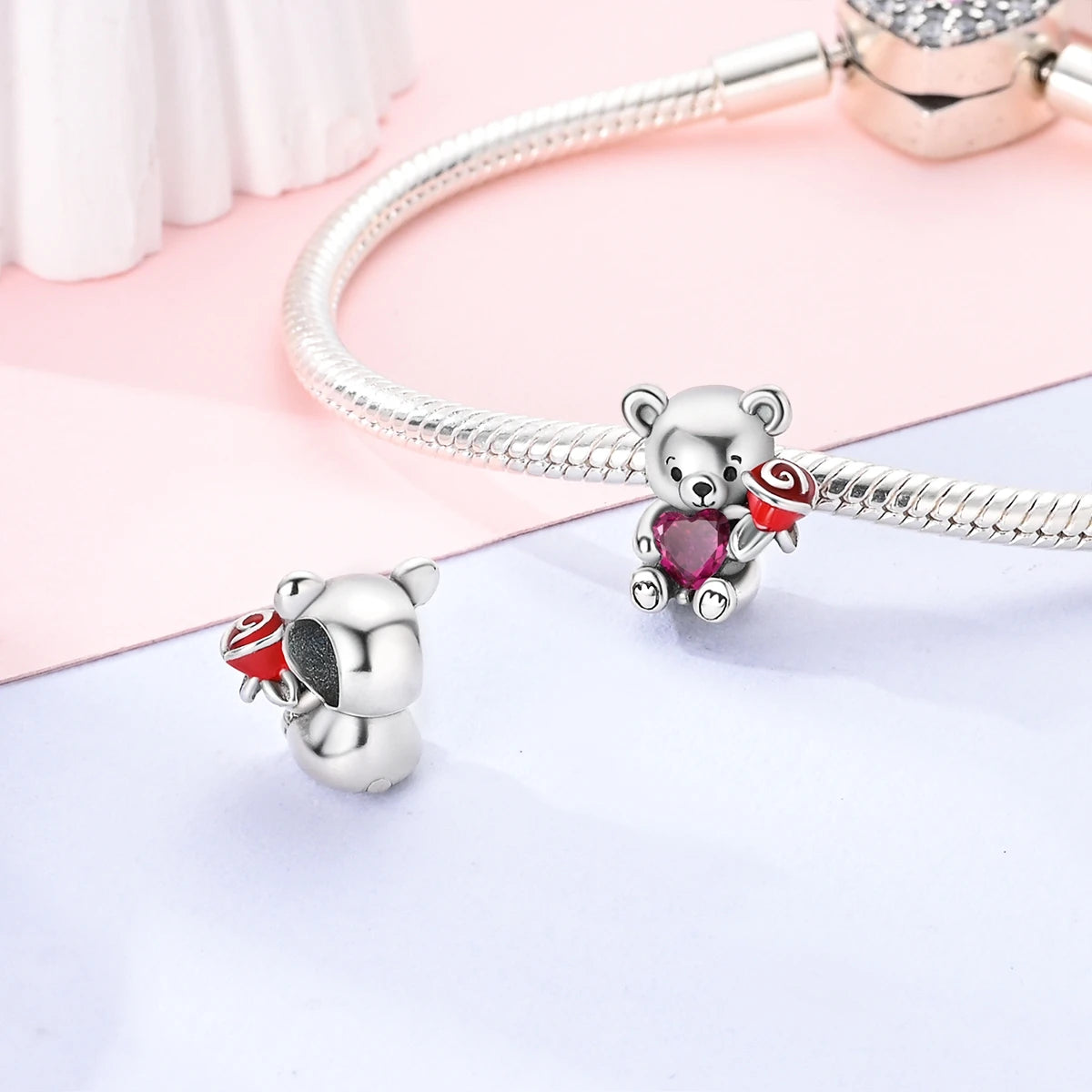 Original Charms 925 Silver Cute Animals Cat Bear Bead For Silver Bracelet Diy Fahsion Jewelry