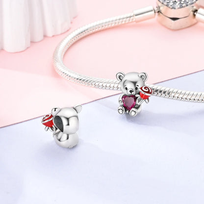 Original Charms 925 Silver Cute Animals Cat Bear Bead For Silver Bracelet Diy Fahsion Jewelry