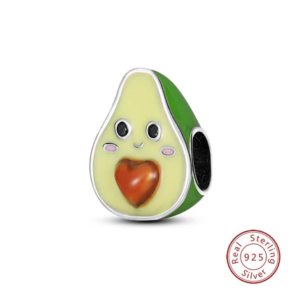Original 925 Sterling Silver Charms Beads Green Avocado Fruit Pendant Fit Bracelet Charms Women Jewelry Gift