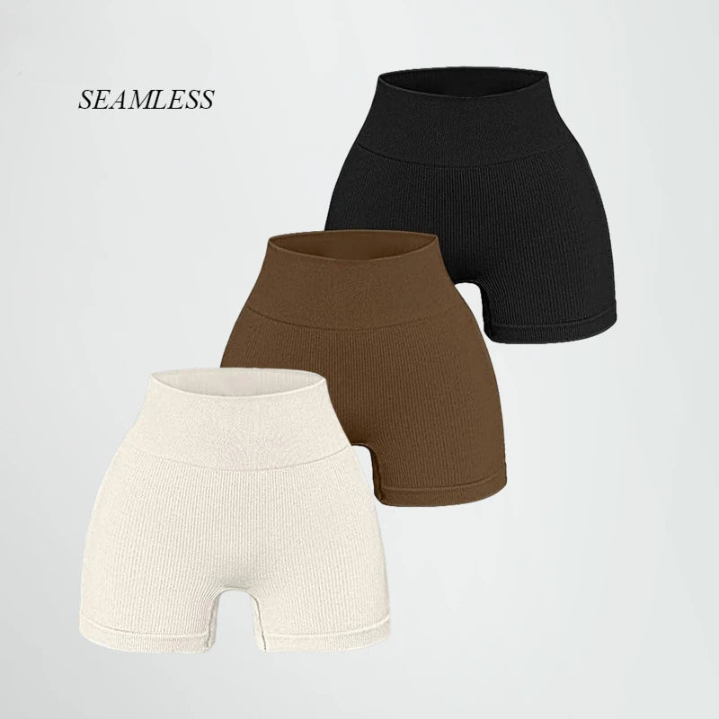 Women's Ribbed Knited Shorts Seamless Yoga Shorts Stretchy High Waist Shorts Sexy Hip Liftting Cycling Running Three Point Pants