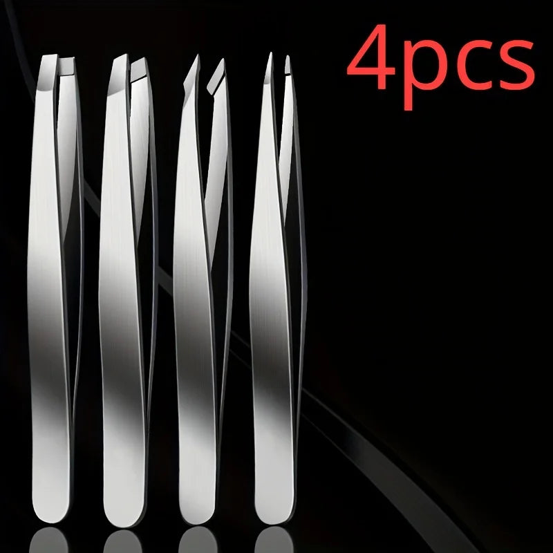 4pcs Professional Tweezers Set Perfect For Eyebrow Hair Removal Splinter & Ingrown Hair Removal & More With Storage Bag & For Me