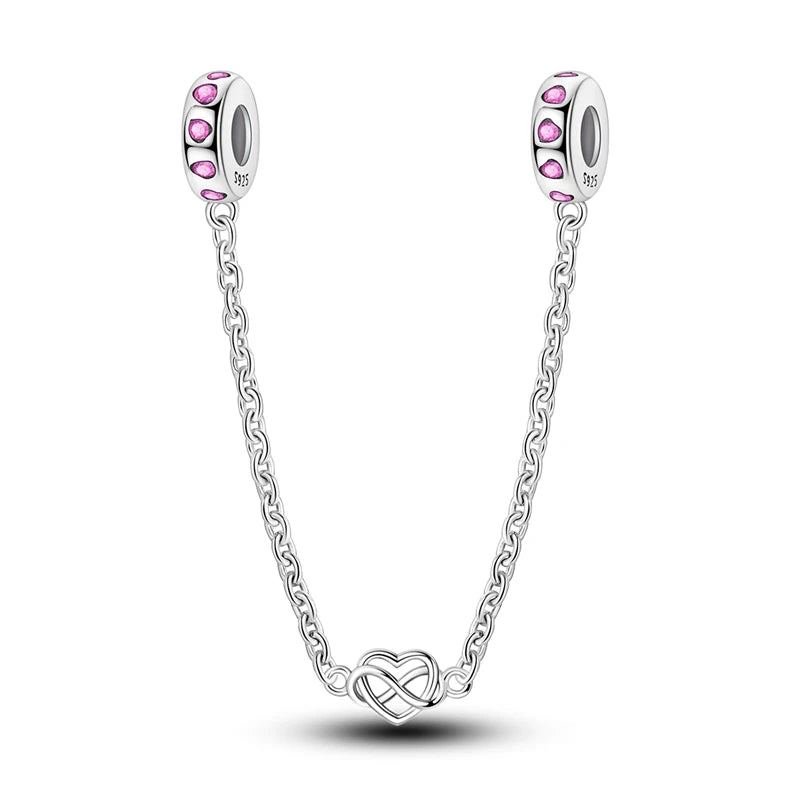 Safety Chain Charms Fit Original 925 Sterling Silver Charms Beads Moon Star Butterfly Heart Safety Chain For Women Jewelry Gifts