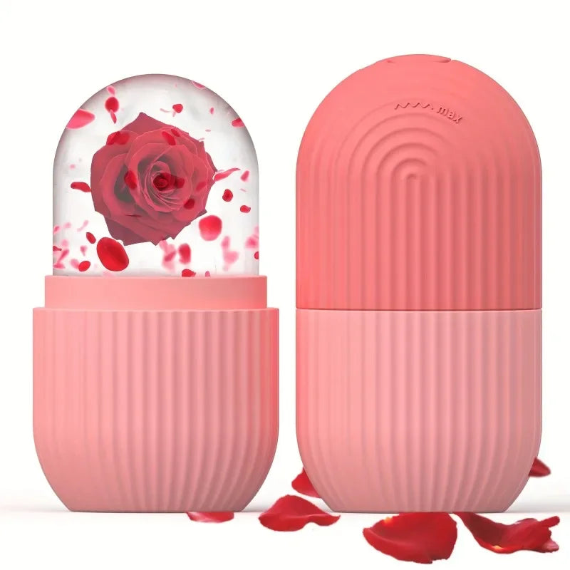 Reusable Pink Silicone Cooling Ice Roller Facial Eye Massager Gentle Calming Texture Household SPA Skin Care Tool For Daily Use