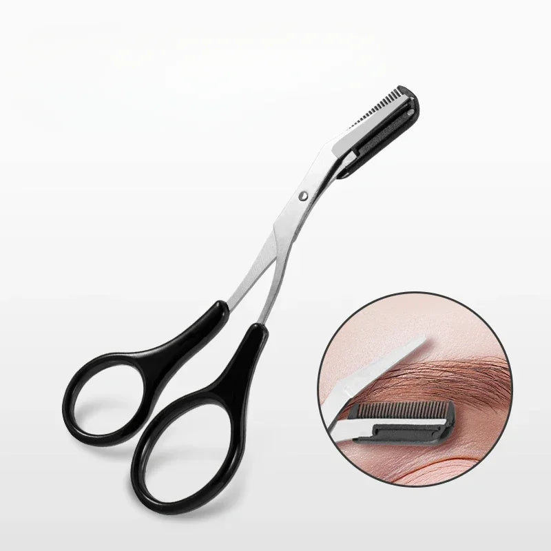 1Pc Safe Eyebrow Trimmer Black Eyebrow Scissors with Comb Hair Removal Shaver Eyebrows Shaping Makeup Tool  Stainless Steel 2025